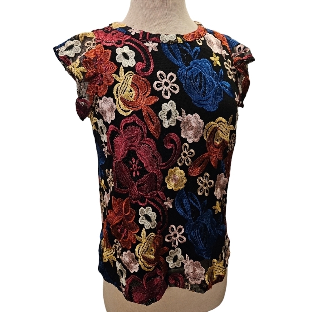 Anthropologie Belle Vera Needlepoint Multi Color Top